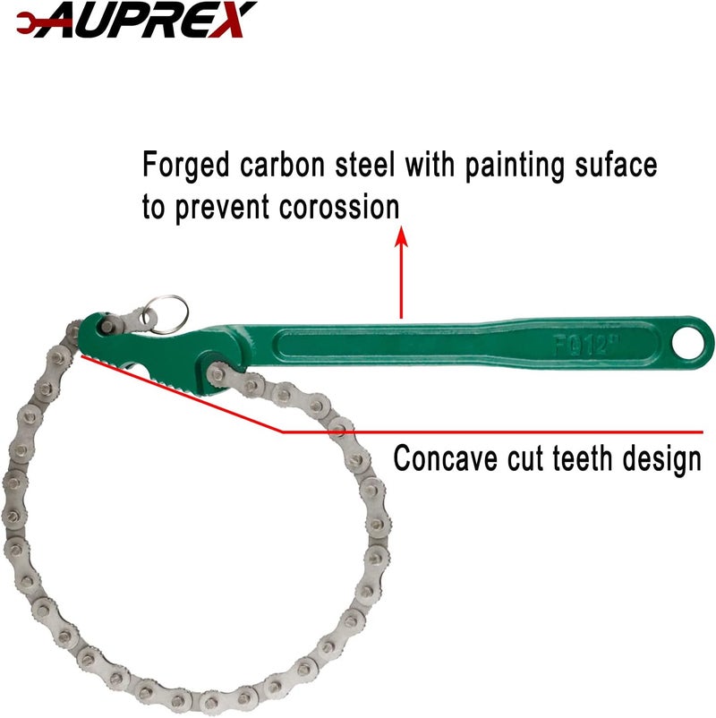 AUPREX 12 Inch Sturdy Carbon Steel Adjustable Heavy Duty Ratcheting Chain Oil Filter Wrench Reversible Chain Style Pipe Fitter With Multi-Purpose - Image 5